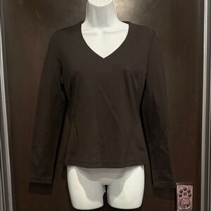 Vintage 90s Content Espresso Brown V-Neck Long Sleeve Top Size L